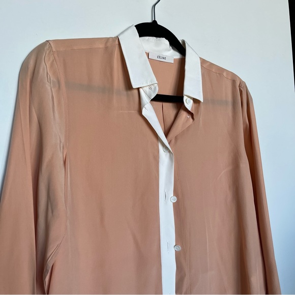 CELINE Nude Coral/Tan 100% Silk Blouse - Picture 2 of 7